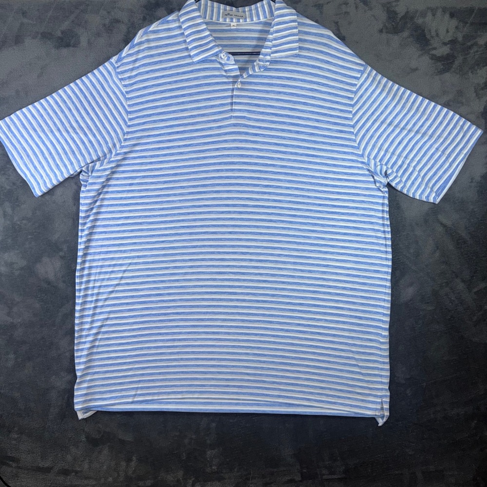Mens XL Peter Millar Polo Shirt Blue Striped Excellent Short Sleeve Golf Top
